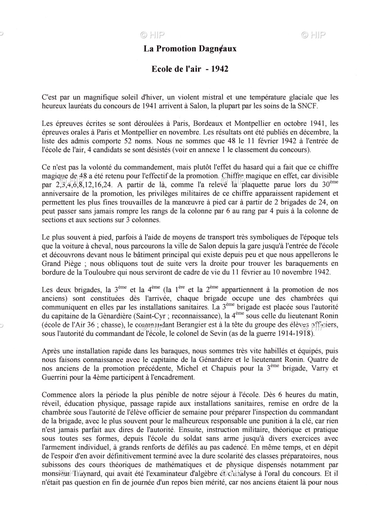 L'histoire de la promotion 1941 à Salon-de Provence en 1942 page 1