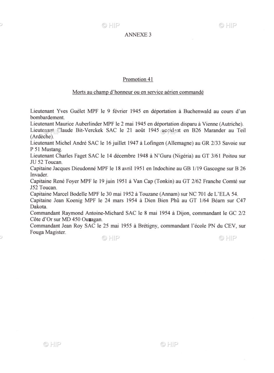 L'histoire de la promotion 1941 à Salon-de Provence en 1942 page annexe 3