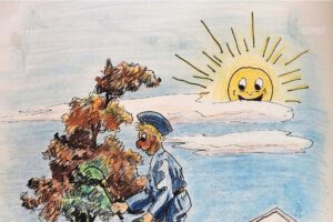 Séance artistique à l&rsquo;Ecole de l&rsquo;air – on repeint les arbres en vert en prévision du baptême – Copie